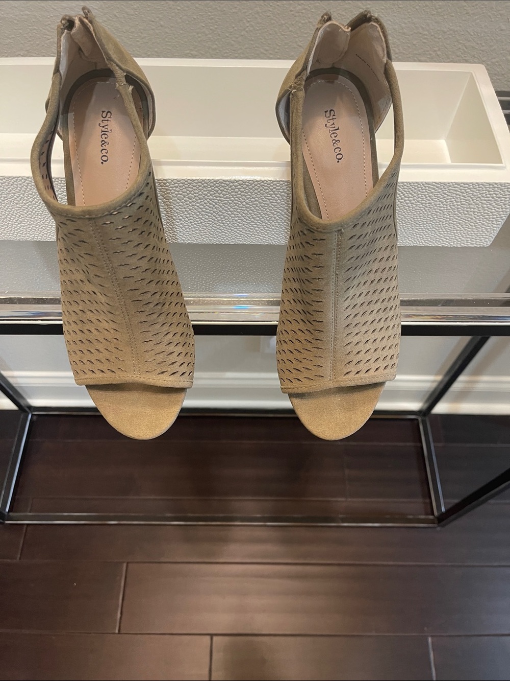 Style & Co. Taupe Perforated Peep-Toe Slingback Mules